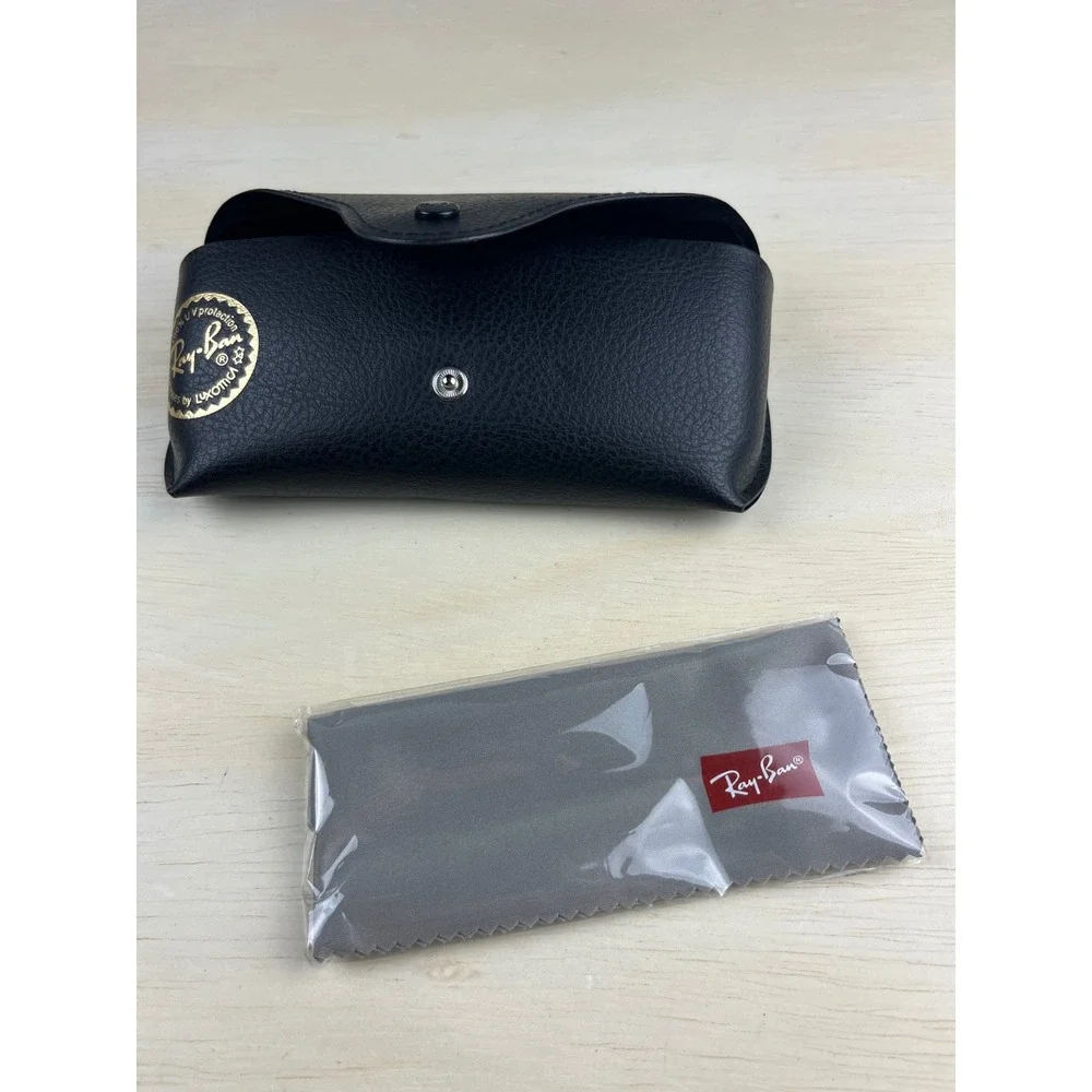 Ray-Ban Black Pebbled Leather Sunglasses Case with Gray Cleaning Cloth NEW